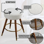 Tabouret pivotant rembourré blanc de 23,88 po avec structure en bois