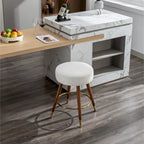 Tabouret pivotant rembourré blanc de 23,88 po avec structure en bois