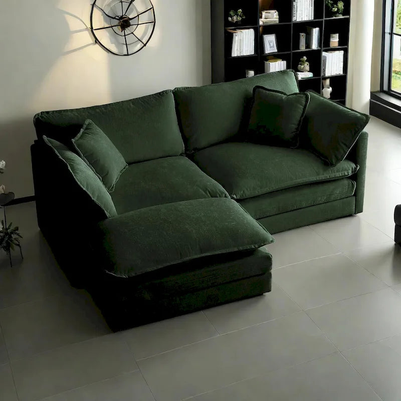 Canapé d'angle modulable en chenille 3 pièces avec pouf
