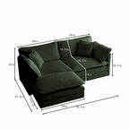Canapé d'angle modulable en chenille 3 pièces avec pouf