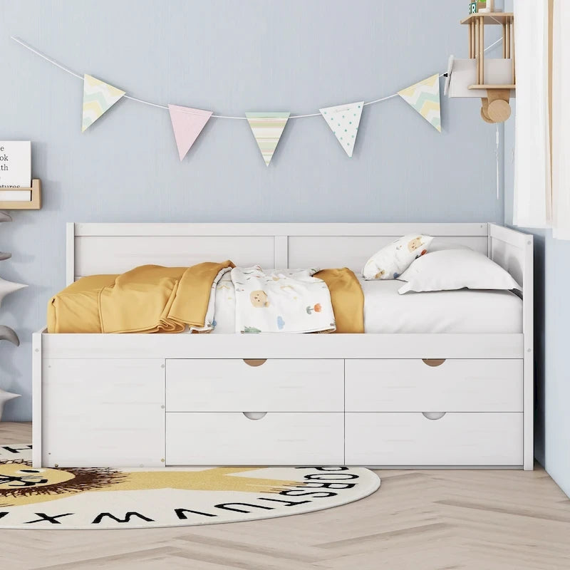 Lit de repos complet avec tiroirs et étagères, cadre de lit de rangement pour enfants, adolescents, adultes, gain de place, montage facile