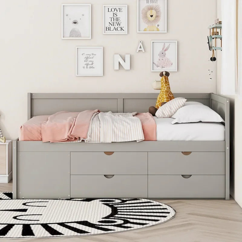 Lit de repos complet avec tiroirs et étagères, cadre de lit de rangement pour enfants, adolescents, adultes, gain de place, montage facile