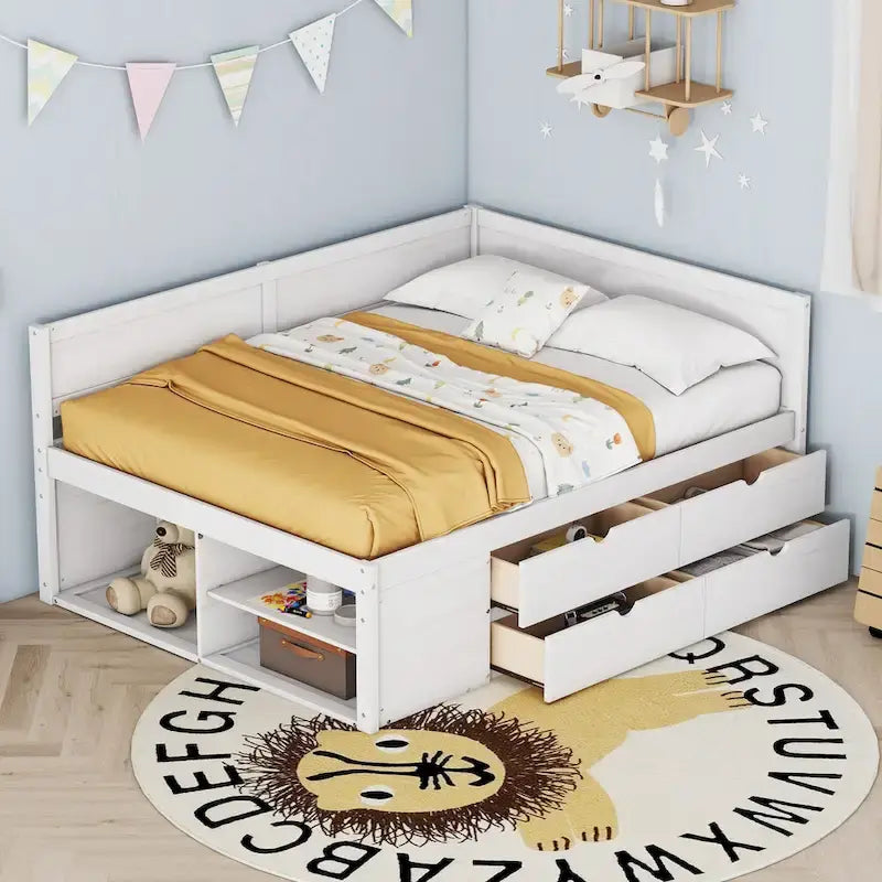 Lit de repos complet avec tiroirs et étagères, cadre de lit de rangement pour enfants, adolescents, adultes, gain de place, montage facile