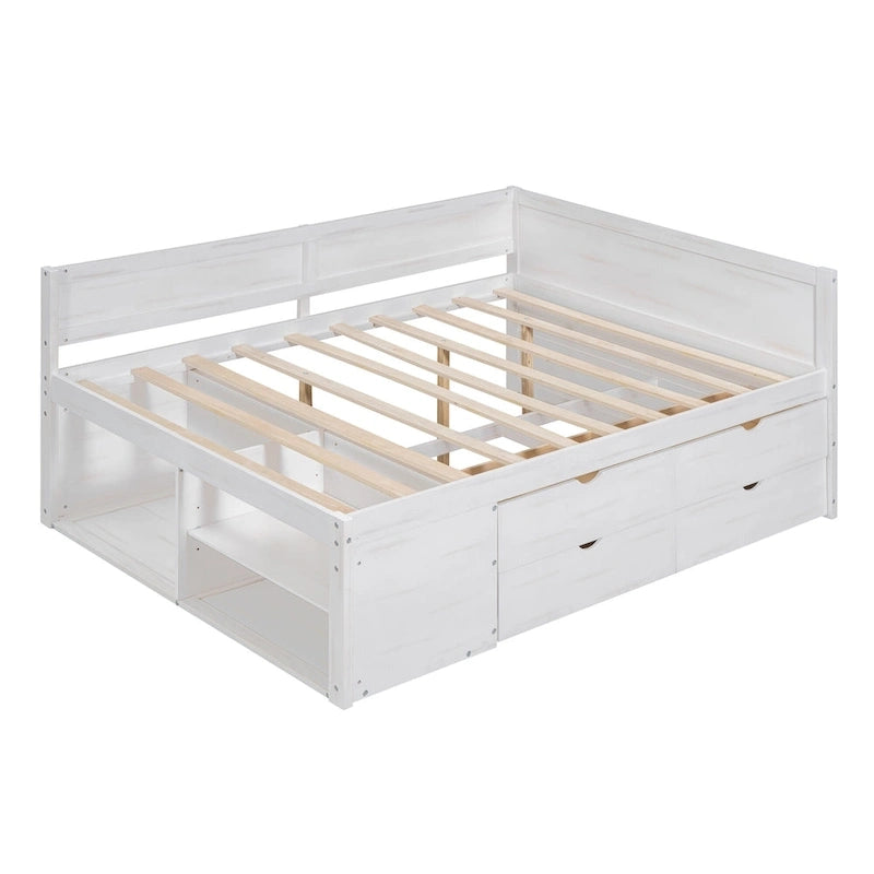 Lit de repos complet avec tiroirs et étagères, cadre de lit de rangement pour enfants, adolescents, adultes, gain de place, montage facile
