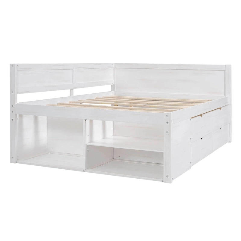 Lit de repos complet avec tiroirs et étagères, cadre de lit de rangement pour enfants, adolescents, adultes, gain de place, montage facile