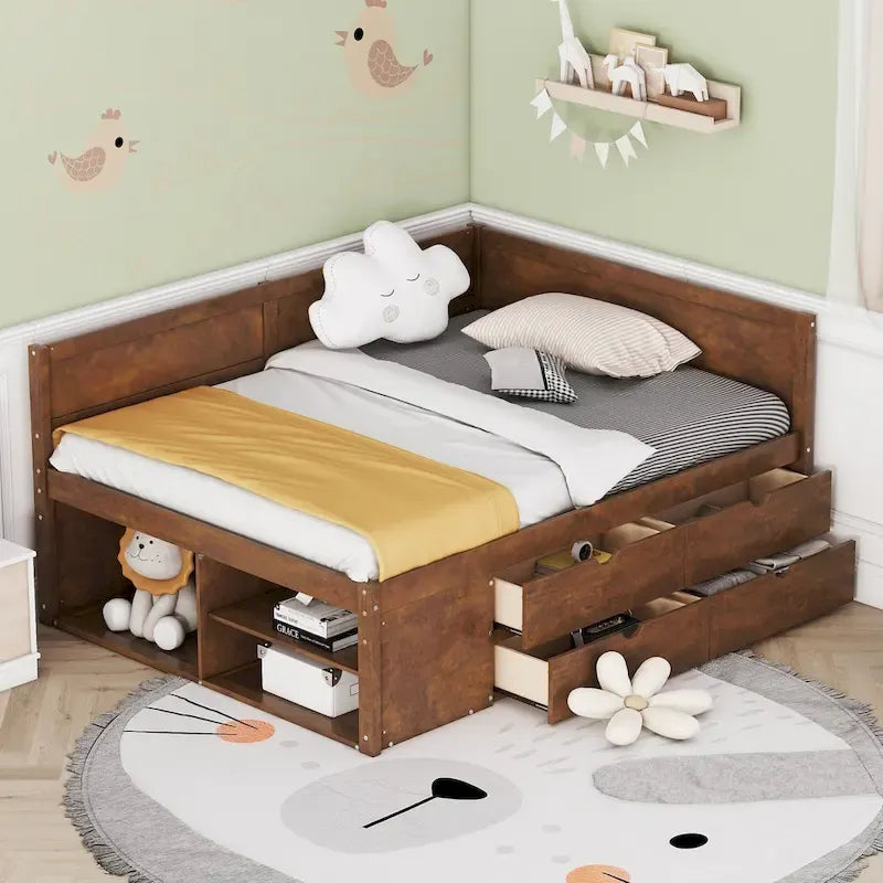 Lit de repos complet avec tiroirs et étagères, cadre de lit de rangement pour enfants, adolescents, adultes, gain de place, montage facile