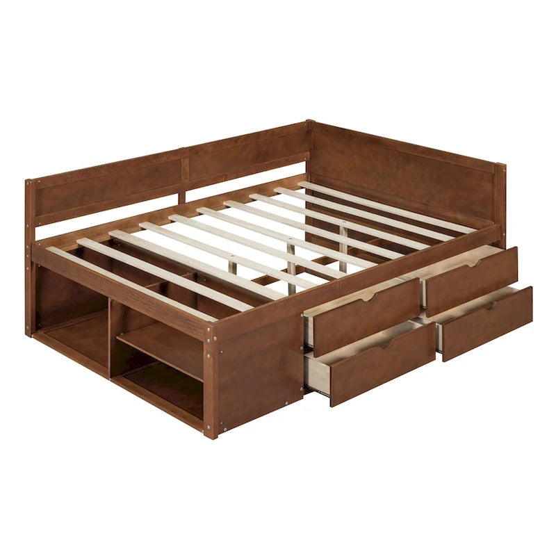 Lit de repos complet avec tiroirs et étagères, cadre de lit de rangement pour enfants, adolescents, adultes, gain de place, montage facile