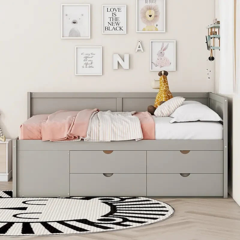 Lit de repos complet avec tiroirs et étagères, cadre de lit de rangement pour enfants, adolescents, adultes, gain de place, montage facile