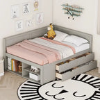Lit de repos complet avec tiroirs et étagères, cadre de lit de rangement pour enfants, adolescents, adultes, gain de place, montage facile