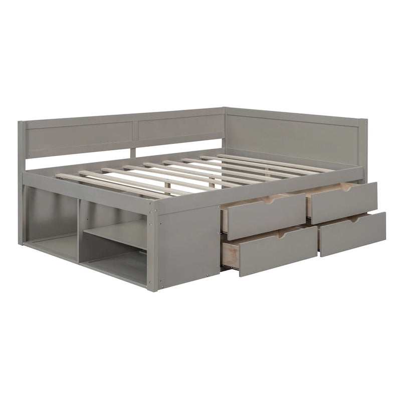 Lit de repos complet avec tiroirs et étagères, cadre de lit de rangement pour enfants, adolescents, adultes, gain de place, montage facile