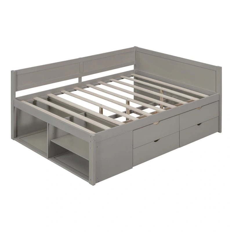 Lit de repos complet avec tiroirs et étagères, cadre de lit de rangement pour enfants, adolescents, adultes, gain de place, montage facile