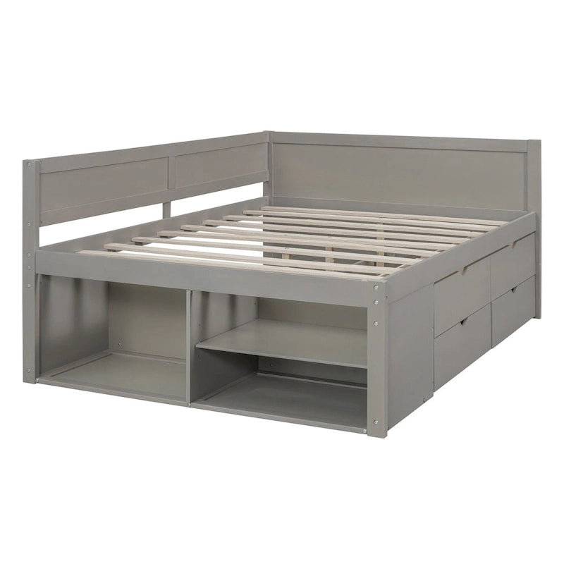 Lit de repos complet avec tiroirs et étagères, cadre de lit de rangement pour enfants, adolescents, adultes, gain de place, montage facile