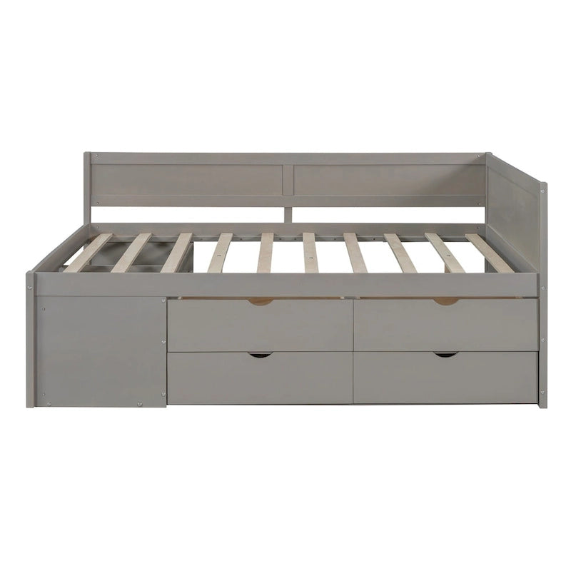 Lit de repos complet avec tiroirs et étagères, cadre de lit de rangement pour enfants, adolescents, adultes, gain de place, montage facile