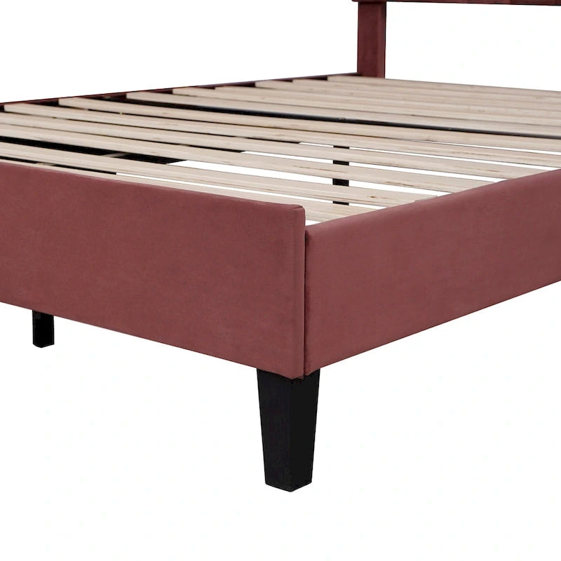 Lit plateforme capitonné en velours, forme coquillage