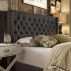 Tête de lit en tissu de lin capitonné Detmold Queen Wingback