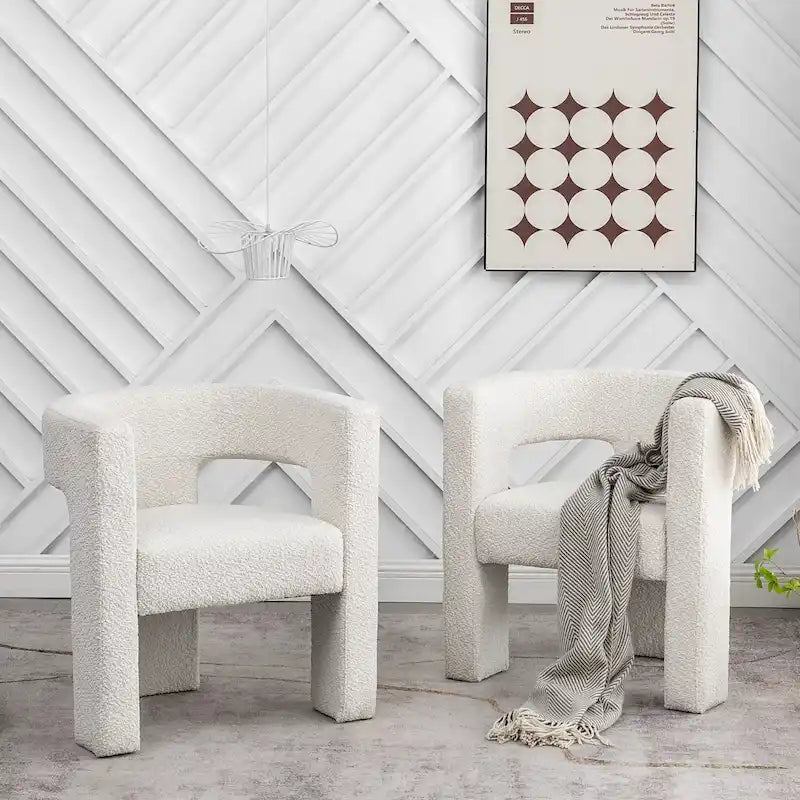 Fauteuil carré capitonné en tissu bouclé, 71 cm de large (lot de 2)