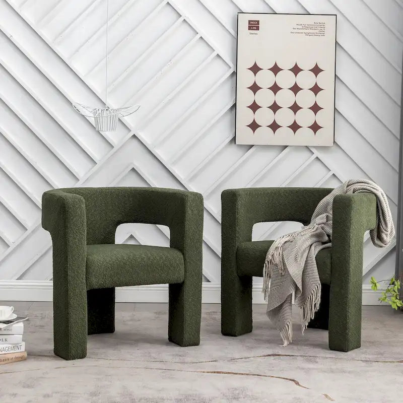 Fauteuil carré capitonné en tissu bouclé, 71 cm de large (lot de 2)
