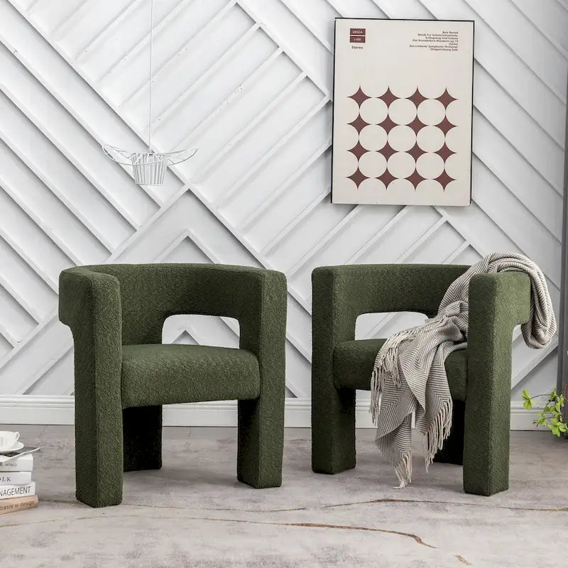 Fauteuil carré capitonné en tissu bouclé, 71 cm de large (lot de 2)