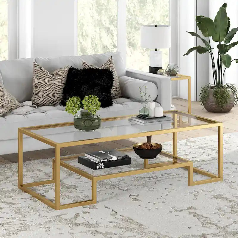 Table basse contemporaine en métal et verre Artemis