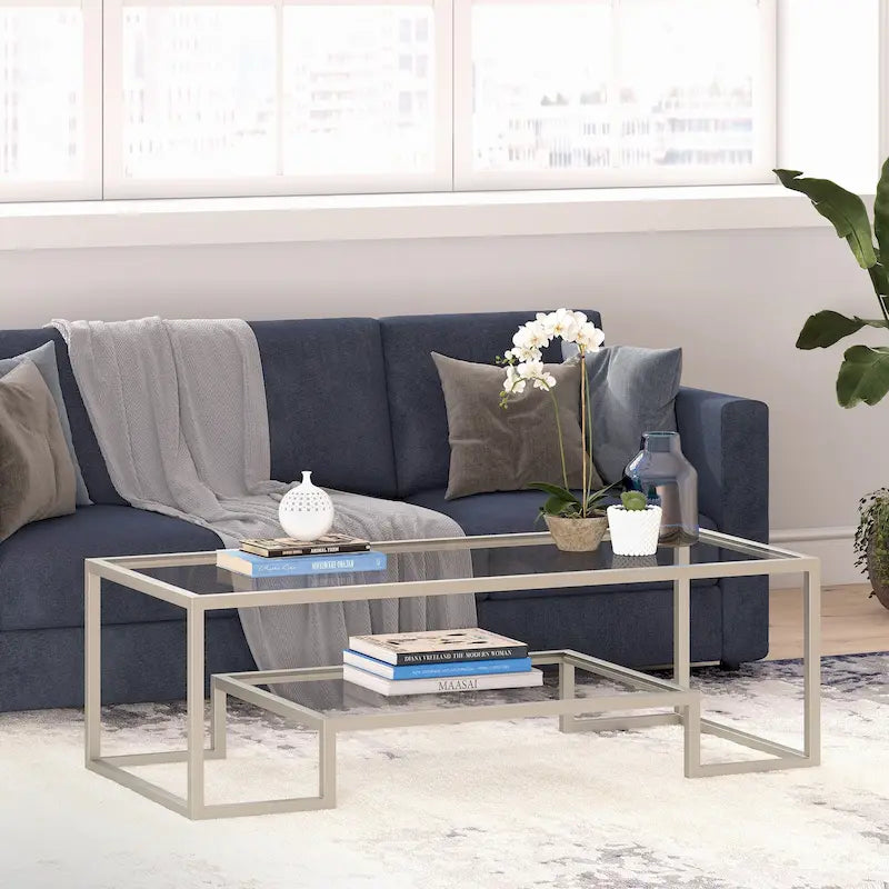 Table basse contemporaine en métal et verre Artemis