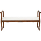 Banc en tissu avec pieds tournés en bois traditionnel marron - Crème