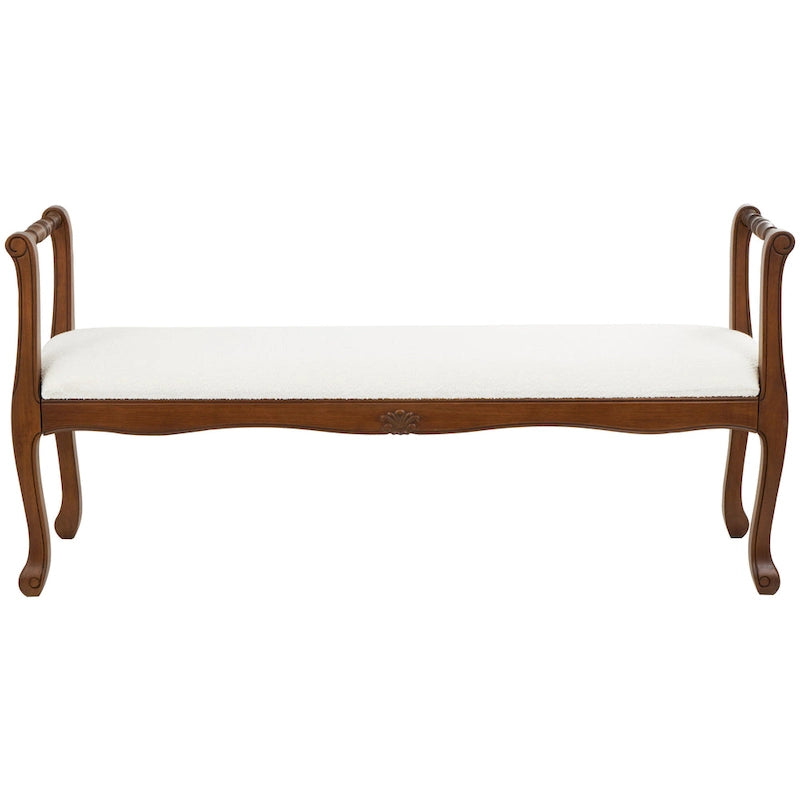 Banc en tissu avec pieds tournés en bois traditionnel marron - Crème