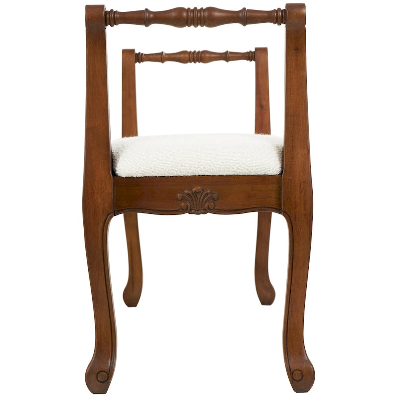 Banc en tissu avec pieds tournés en bois traditionnel marron - Crème