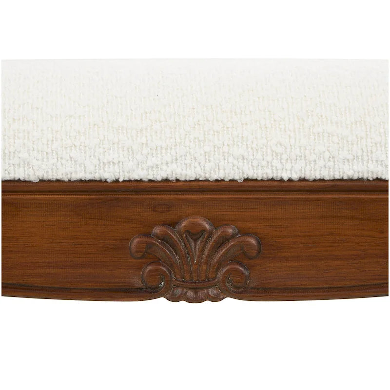 Banc en tissu avec pieds tournés en bois traditionnel marron - Crème