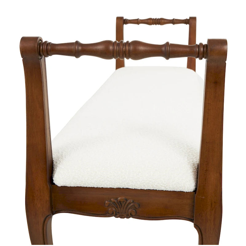 Banc en tissu avec pieds tournés en bois traditionnel marron - Crème