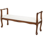 Banc en tissu avec pieds tournés en bois traditionnel marron - Crème