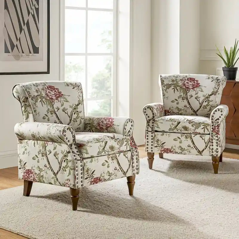 Fauteuils d'appoint traditionnels en polyester Nyctelius avec motif et garniture cloutée (lot de 2)