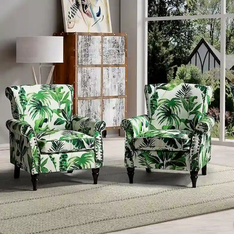 Fauteuils d'appoint traditionnels en polyester Nyctelius avec motif et garniture cloutée (lot de 2)