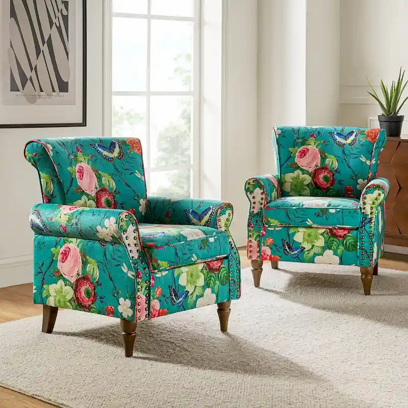 Fauteuils d'appoint traditionnels en polyester Nyctelius avec motif et garniture cloutée (lot de 2)
