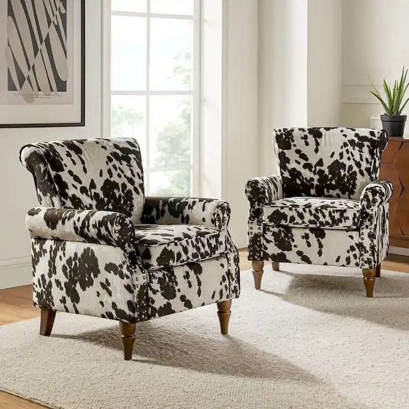 Fauteuils d'appoint traditionnels en polyester Nyctelius avec motif et garniture cloutée (lot de 2)