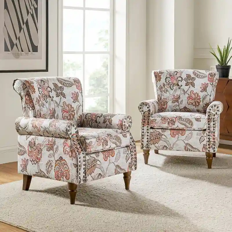 Fauteuils d'appoint traditionnels en polyester Nyctelius avec motif et garniture cloutée (lot de 2)