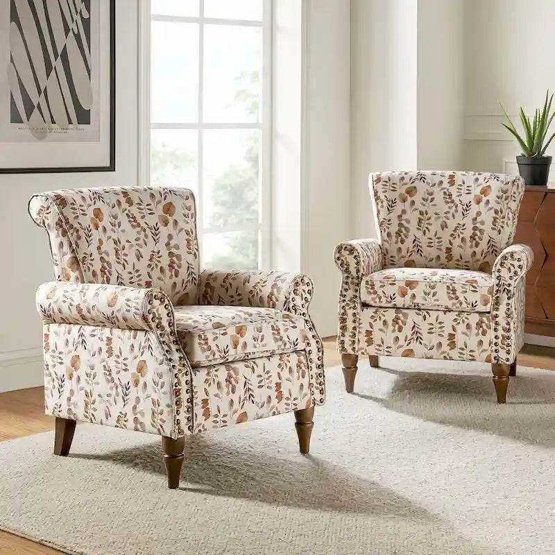 Fauteuils d'appoint traditionnels en polyester Nyctelius avec motif et garniture cloutée (lot de 2)