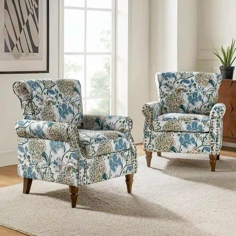 Fauteuils d'appoint traditionnels en polyester Nyctelius avec motif et garniture cloutée (lot de 2)