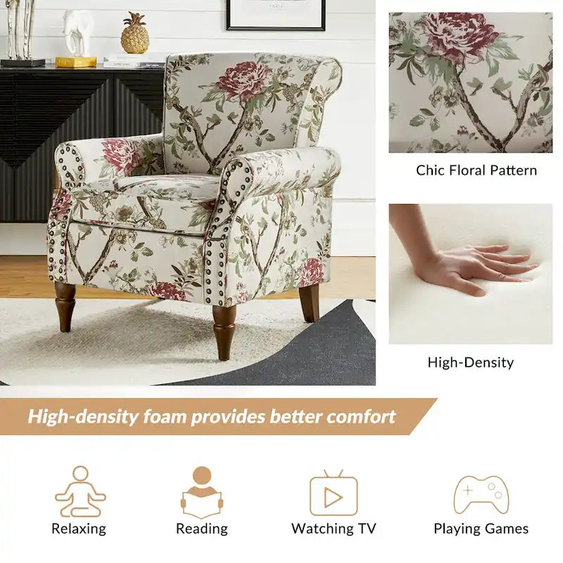 Fauteuils d'appoint traditionnels en polyester Nyctelius avec motif et garniture cloutée (lot de 2)