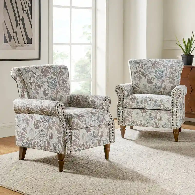 Fauteuils d'appoint traditionnels en polyester Nyctelius avec motif et garniture cloutée (lot de 2)