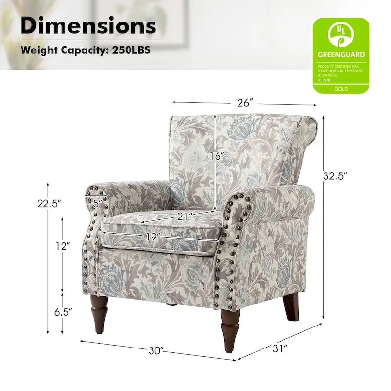 Fauteuils d'appoint traditionnels en polyester Nyctelius avec motif et garniture cloutée (lot de 2)