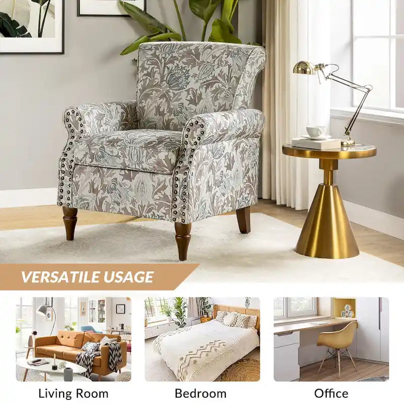 Fauteuils d'appoint traditionnels en polyester Nyctelius avec motif et garniture cloutée (lot de 2)