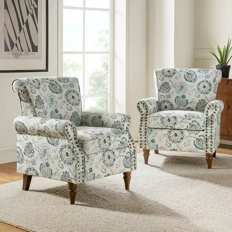Fauteuils d'appoint traditionnels en polyester Nyctelius avec motif et garniture cloutée (lot de 2)