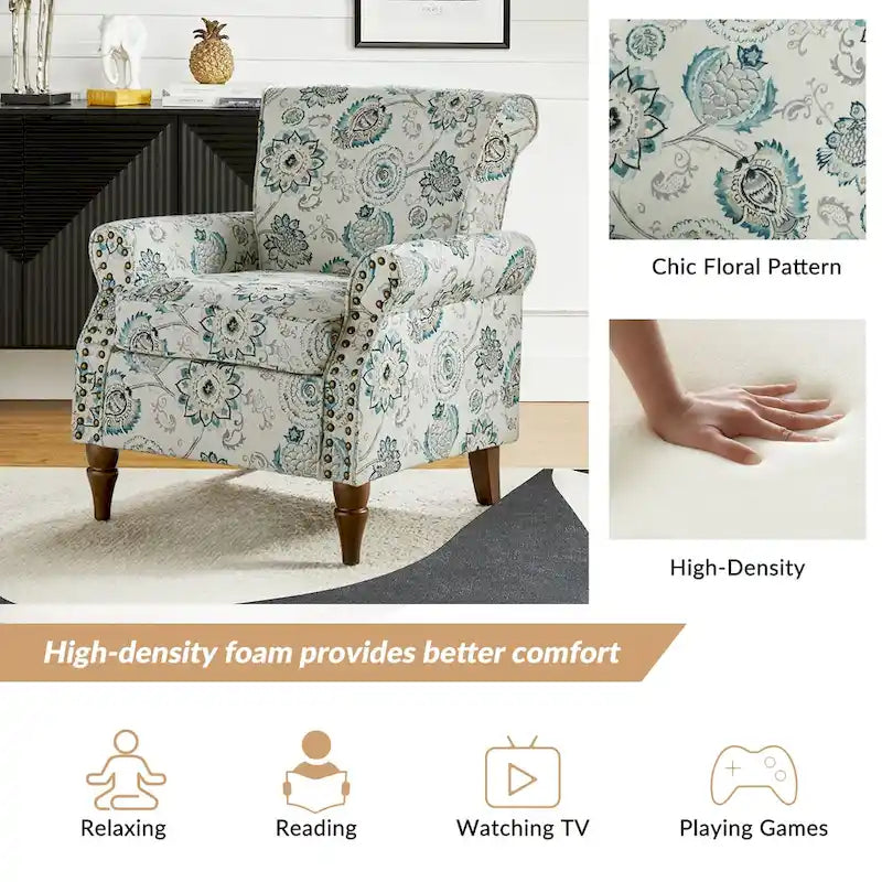 Fauteuils d'appoint traditionnels en polyester Nyctelius avec motif et garniture cloutée (lot de 2)