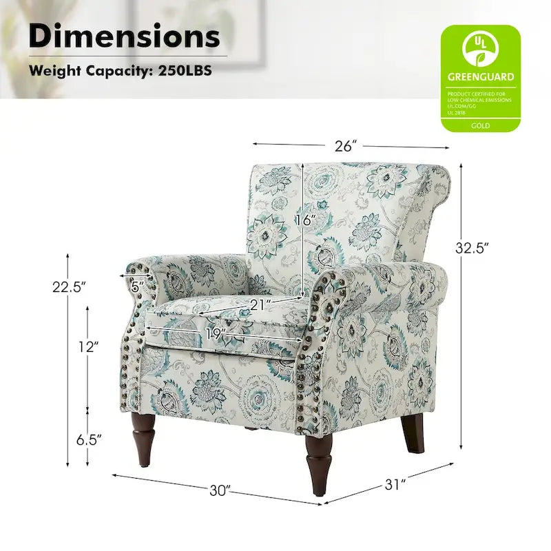 Fauteuils d'appoint traditionnels en polyester Nyctelius avec motif et garniture cloutée (lot de 2)