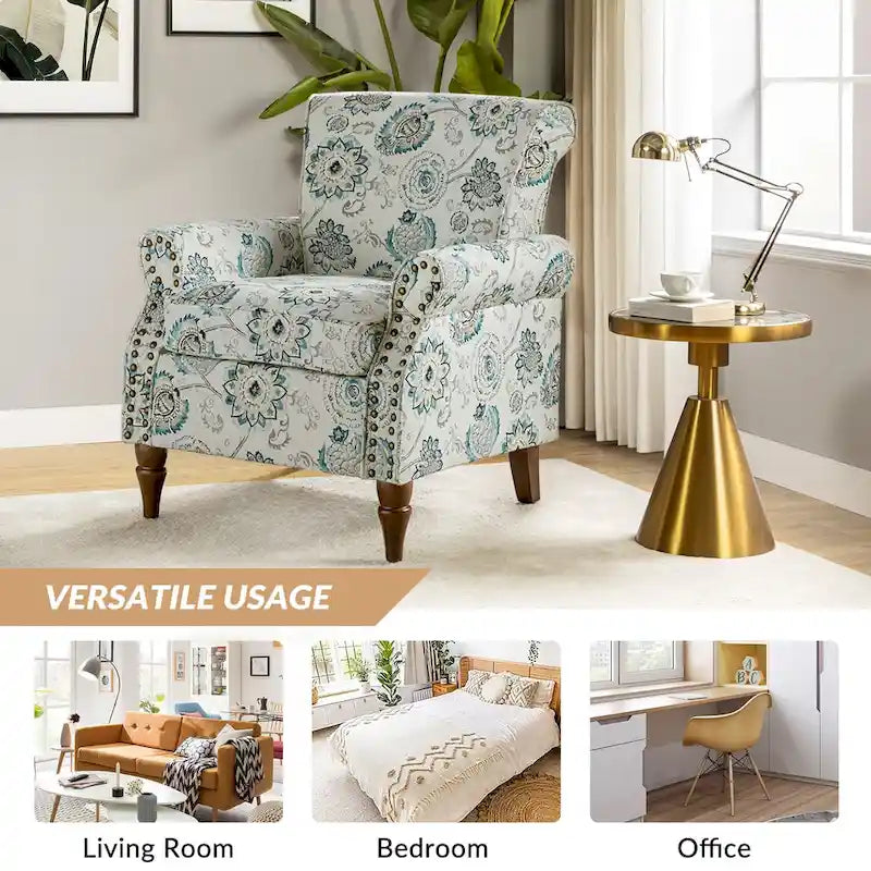 Fauteuils d'appoint traditionnels en polyester Nyctelius avec motif et garniture cloutée (lot de 2)
