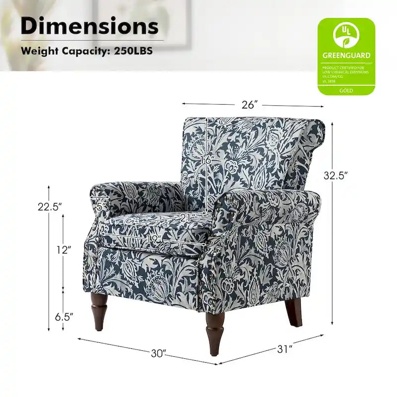 Fauteuils d'appoint traditionnels en polyester Nyctelius avec motif et garniture cloutée (lot de 2)