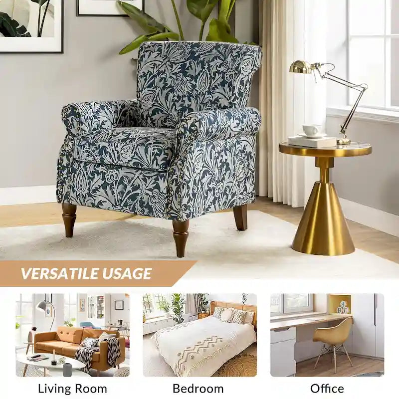 Fauteuils d'appoint traditionnels en polyester Nyctelius avec motif et garniture cloutée (lot de 2)