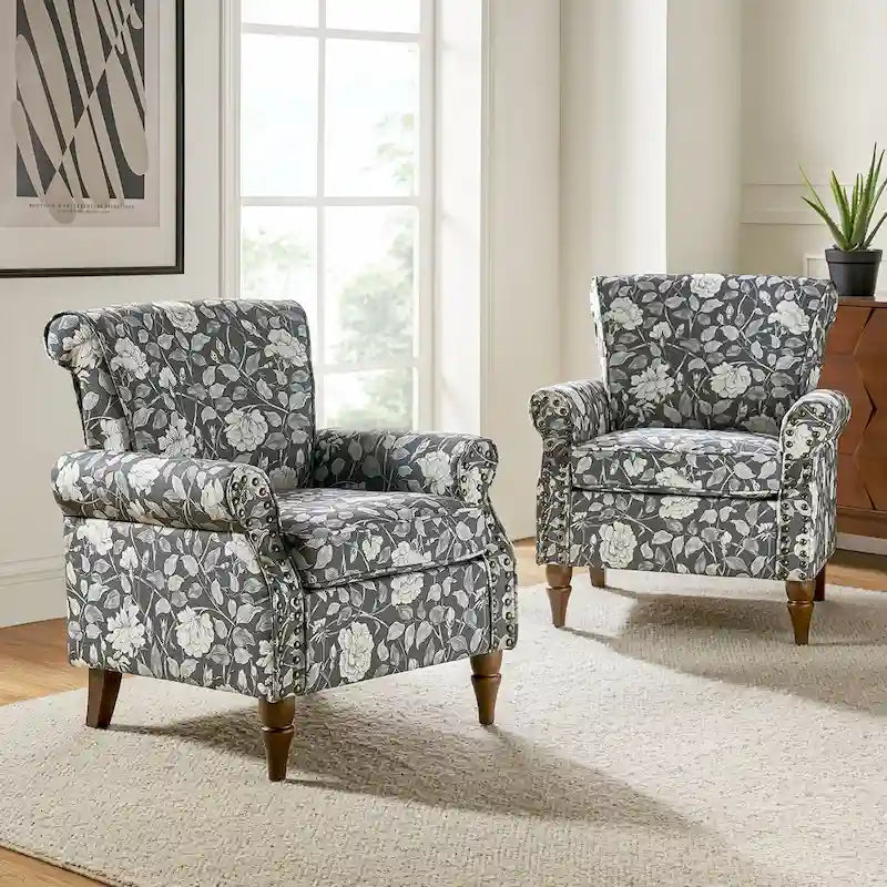 Fauteuils d'appoint traditionnels en polyester Nyctelius avec motif et garniture cloutée (lot de 2)