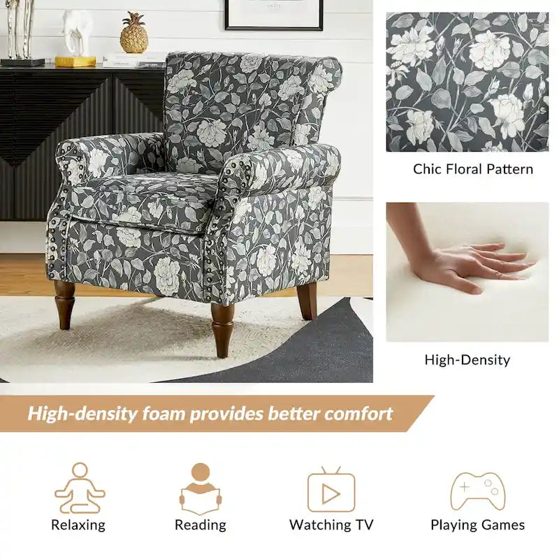 Fauteuils d'appoint traditionnels en polyester Nyctelius avec motif et garniture cloutée (lot de 2)