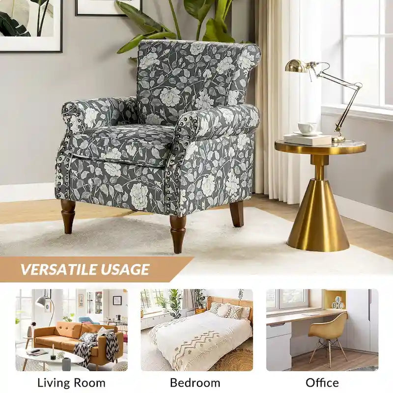 Fauteuils d'appoint traditionnels en polyester Nyctelius avec motif et garniture cloutée (lot de 2)